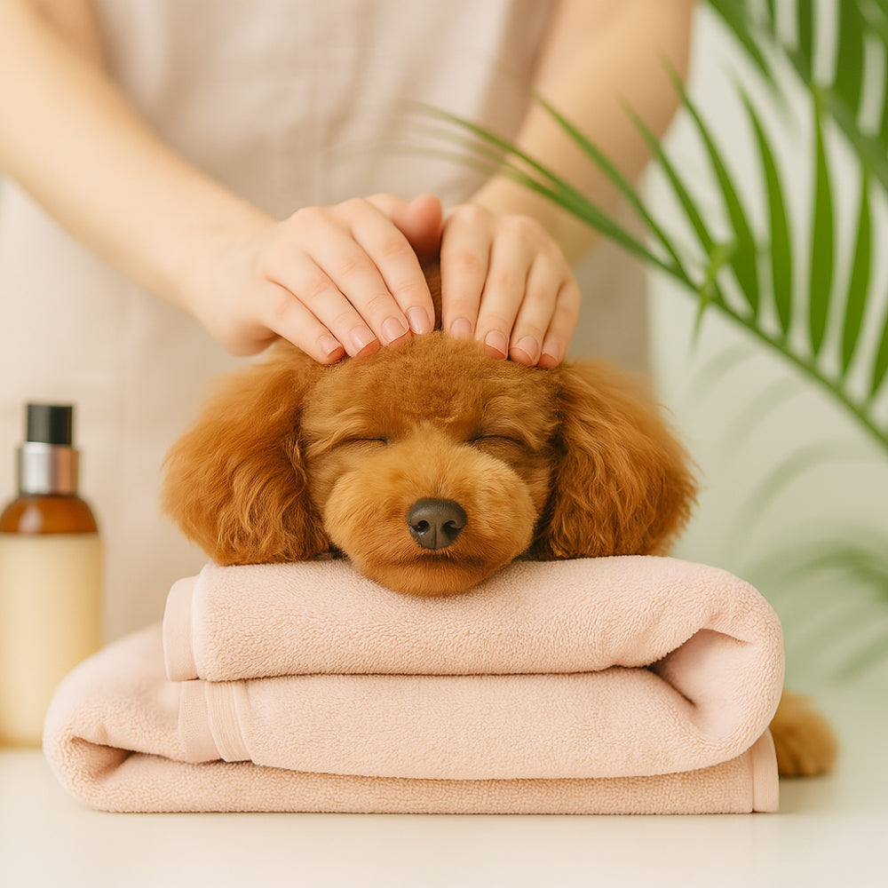 トイプードルがマッサージで気持ちよくしている